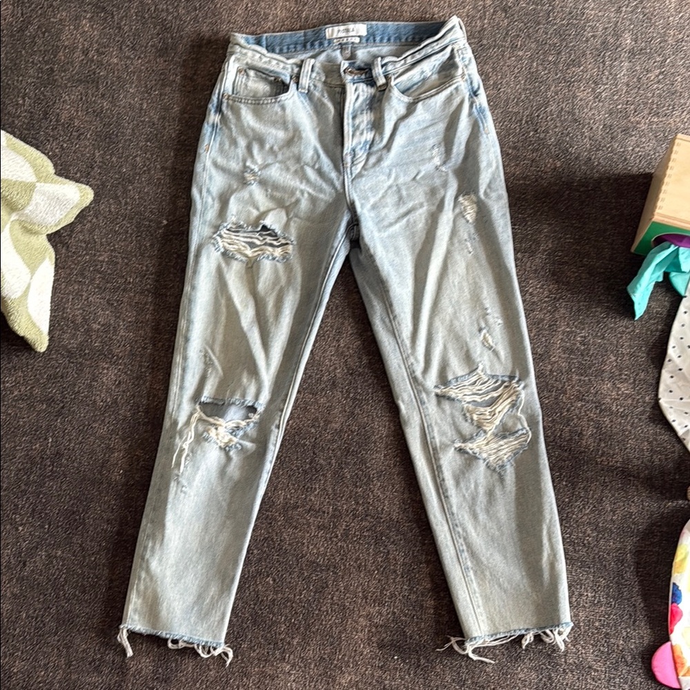 Distressed Light Blue Jeans and raw hem with Rips 26
